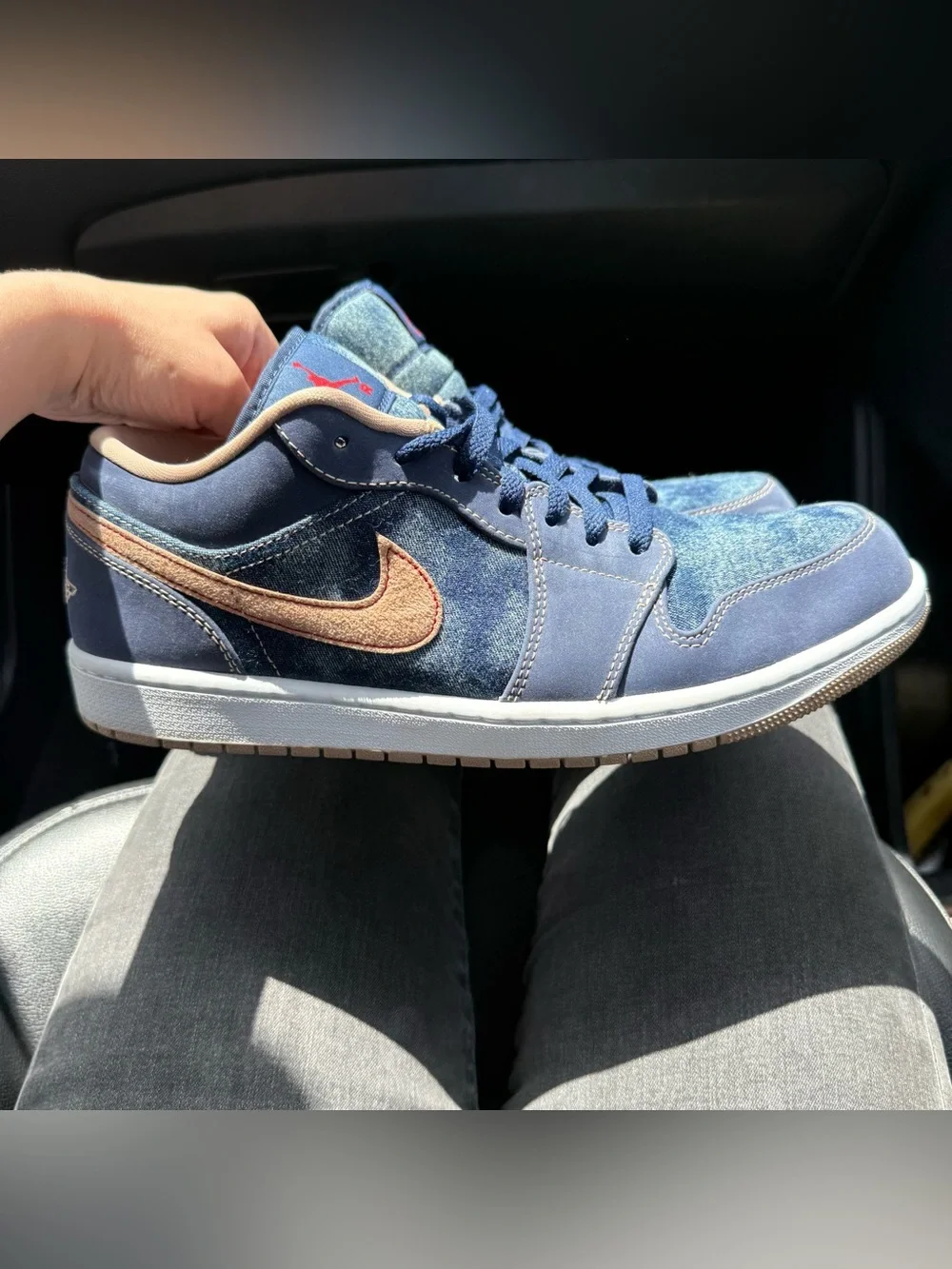Air Jordan Low Top Sneakers in Denim Blue and tan suede size 11.5
